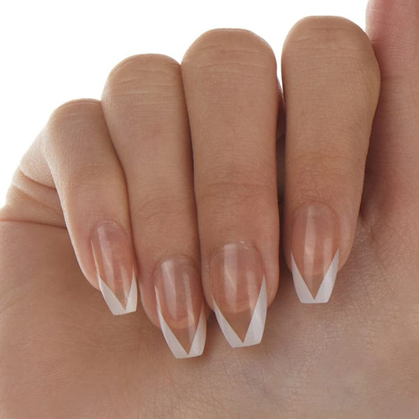 Cute Manicure  Cute white v french tip short nails with silver
