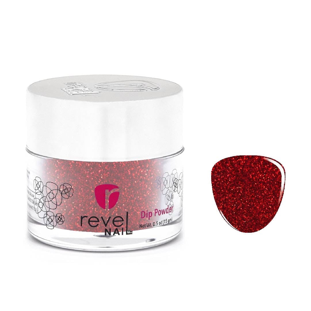 D135 Infatuated Red Glitter Dip Powder Revel Nail