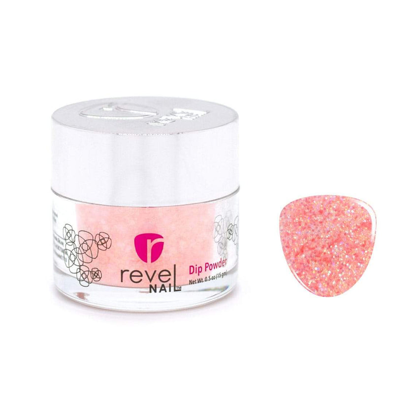 Revel Nail Dip Powder D545 Crush Peach Glitter Dip Powder 0.5 oz jar